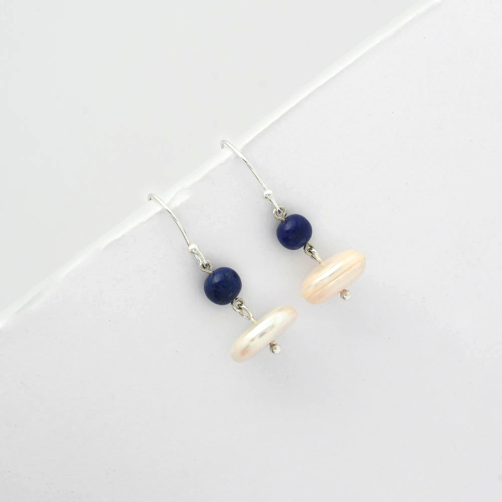 Natural Fresh Water Pearl & Lapis Earrings E-1009 SDE65607