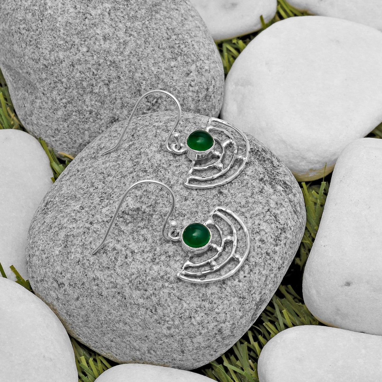 Natural Green Onyx Earrings E-1225 SDE67254