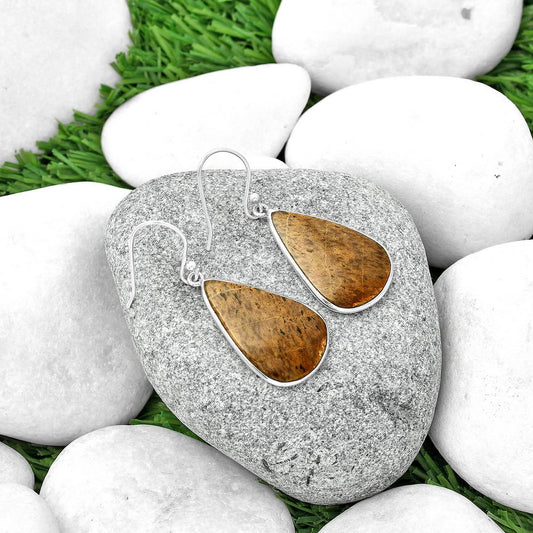 Natural Palm Root Fossil Agate Earrings E-1001 SDE69030