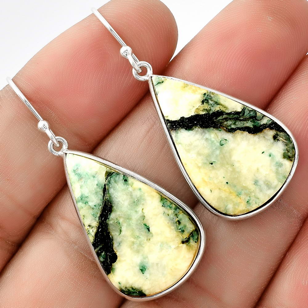 Natural Tree Weed Moss Agate - India Earrings E-1001 SDE69059