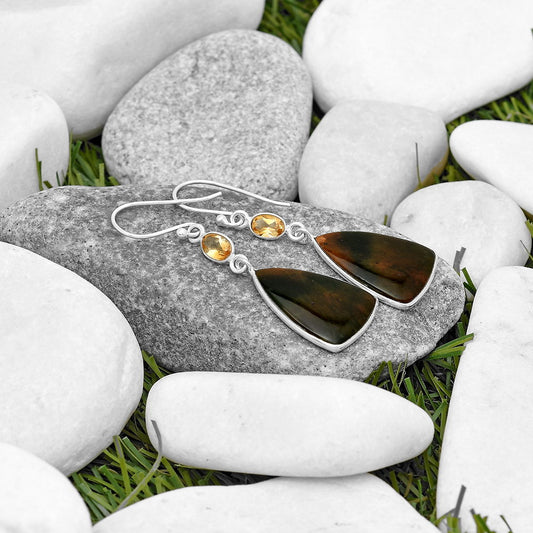 Natural Chrome Chalcedony & Citrine Earrings E-1002 SDE70258