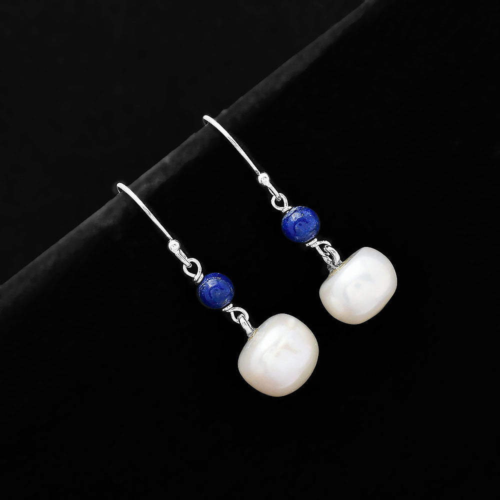 Fresh Water Pearl & Lapis Lazuli Earrings E-1010 SDE70566