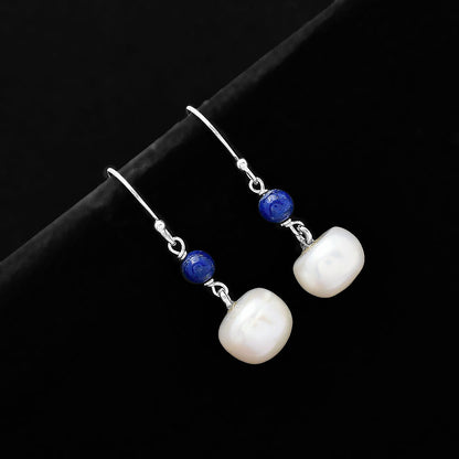 Fresh Water Pearl & Lapis Lazuli Earrings E-1010 SDE70566