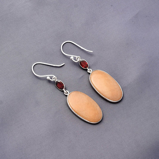 Natural Orange Aventurine & Garnet Earrings E-1002 SDE77342