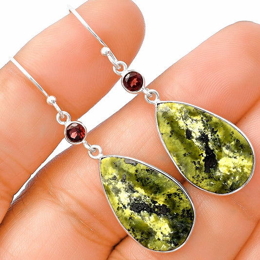 Natural Serpentine & Garnet Earrings E-1002 SDE77425