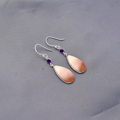 Natural Pink Aventurine & Amethyst Earrings E-1002 SDE77437