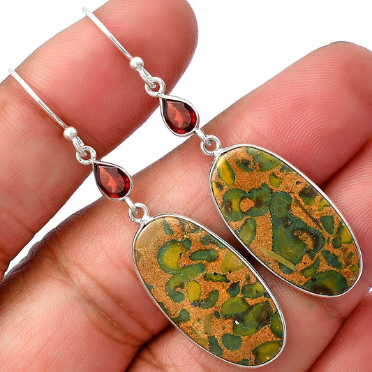 Natural Bamboo Jasper & Garnet Earrings E-1002 SDE77484