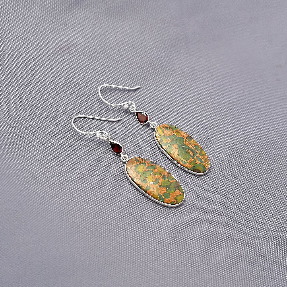 Natural Bamboo Jasper & Garnet Earrings E-1002 SDE77484