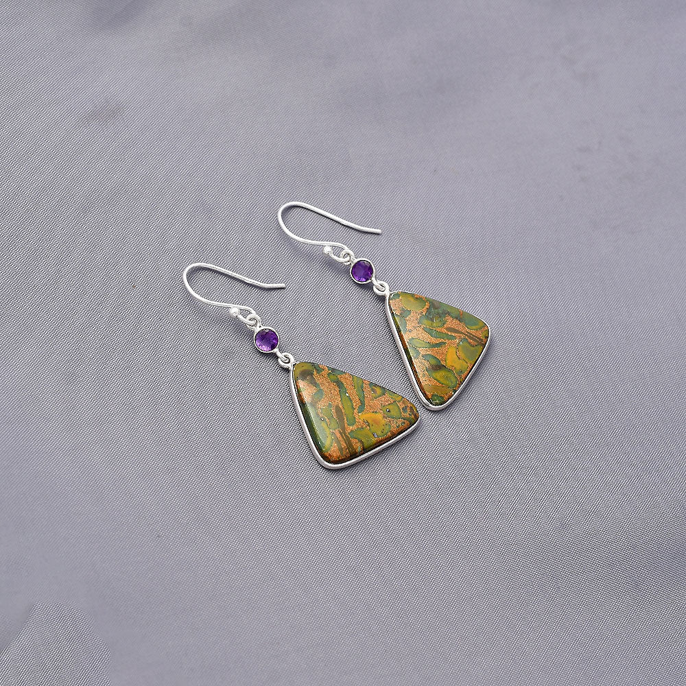 Natural Bamboo Jasper & Amethyst Earrings E-1002 SDE77490