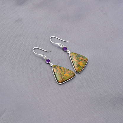 Natural Bamboo Jasper & Amethyst Earrings E-1002 SDE77490