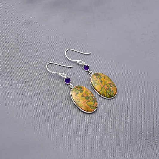 Natural Bamboo Jasper & Amethyst Earrings E-1002 SDE77492