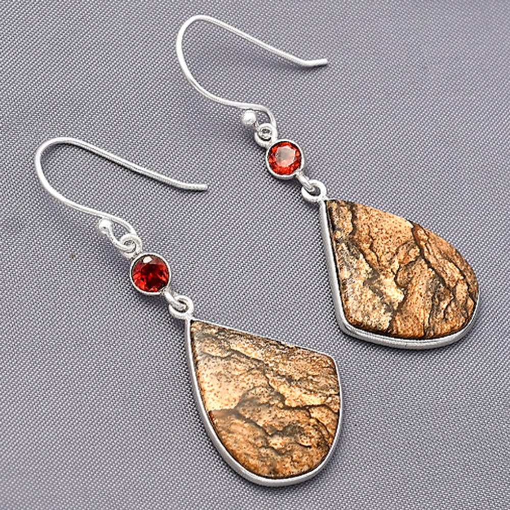 Natural Picture Jasper & Garnet Earrings E-1002 SDE77522