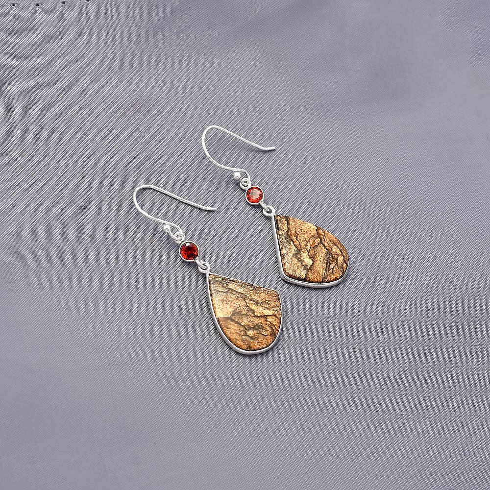 Natural Picture Jasper & Garnet Earrings E-1002 SDE77522