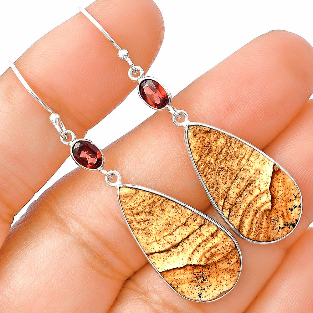 Natural Picture Jasper & Garnet Earrings E-1002 SDE77528