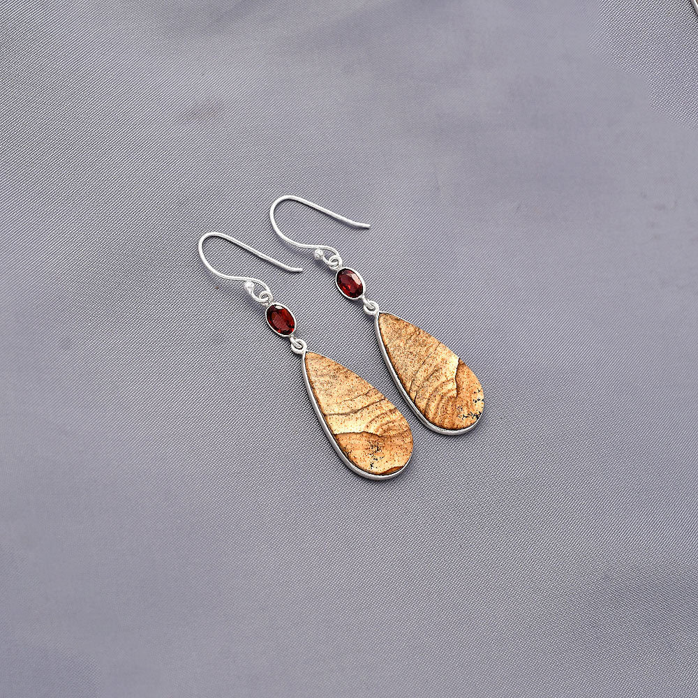 Natural Picture Jasper & Garnet Earrings E-1002 SDE77528