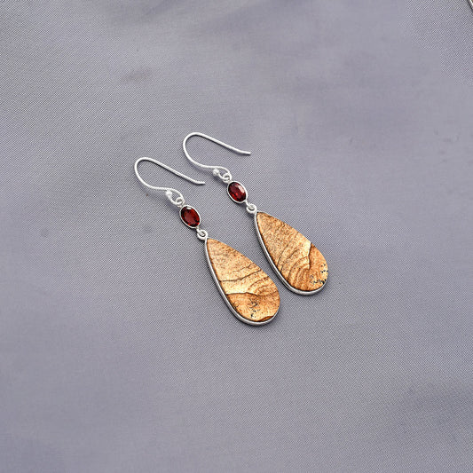 Natural Picture Jasper & Garnet Earrings E-1002 SDE77528