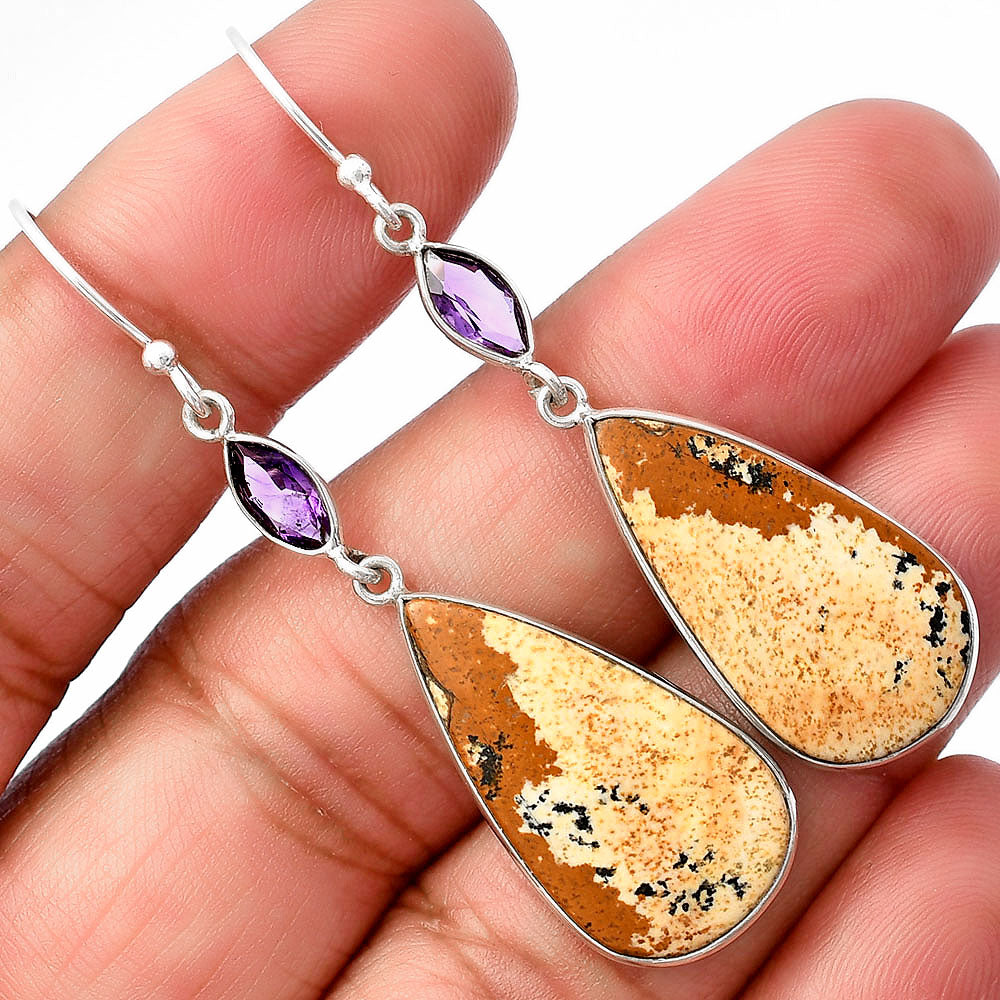 Natural Picture Jasper & Amethyst Earrings E-1002 SDE77536