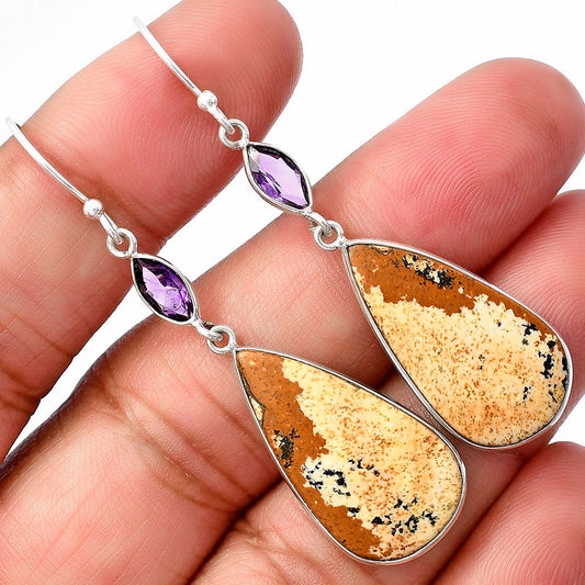 Natural Picture Jasper & Amethyst Earrings E-1002 SDE77536