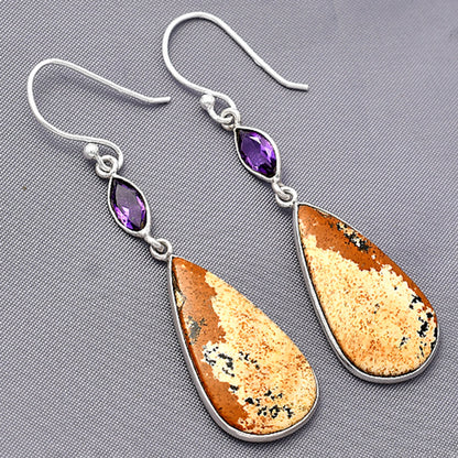 Natural Picture Jasper & Amethyst Earrings E-1002 SDE77536