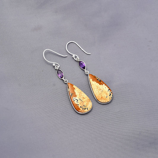 Natural Picture Jasper & Amethyst Earrings E-1002 SDE77536