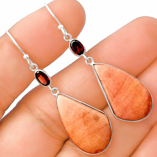 Natural Pink Aventurine & Garnet Earrings E-1002 SDE77620