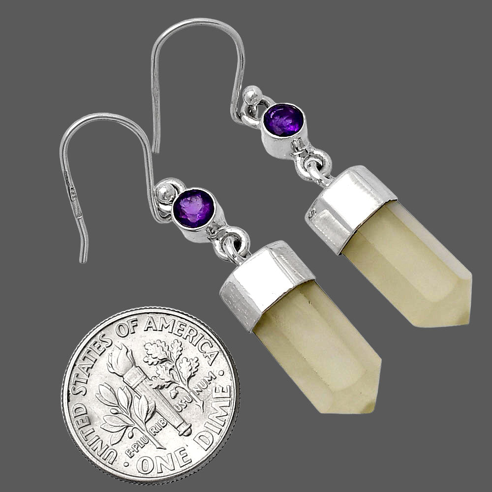 Milky Lemon Quartz Point & Amethyst Earrings E-1135 SDE79109