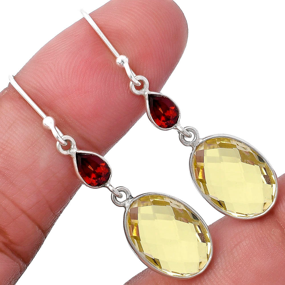 Lemon Quartz Briolette Checker & Garnet Earrings E-1006 SDE80325