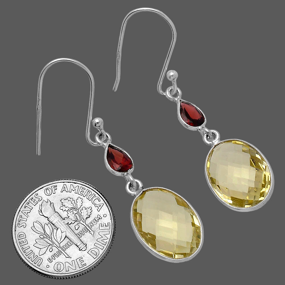Lemon Quartz Briolette Checker & Garnet Earrings E-1006 SDE80325