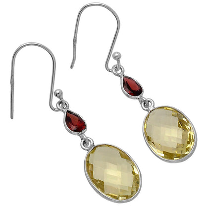 Lemon Quartz Briolette Checker & Garnet Earrings E-1006 SDE80325