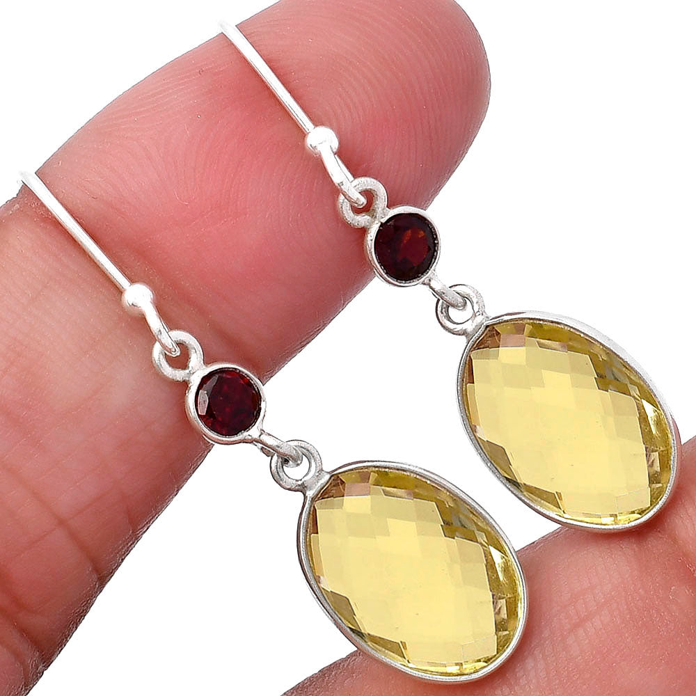 Lemon Quartz Briolette Checker & Garnet Earrings E-1006 SDE80328