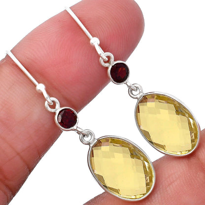 Lemon Quartz Briolette Checker & Garnet Earrings E-1006 SDE80328