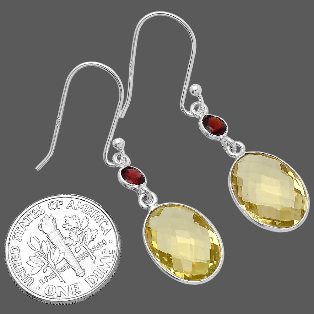 Lemon Quartz Briolette Checker & Garnet Earrings E-1006 SDE80328