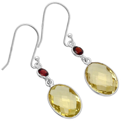 Lemon Quartz Briolette Checker & Garnet Earrings E-1006 SDE80328