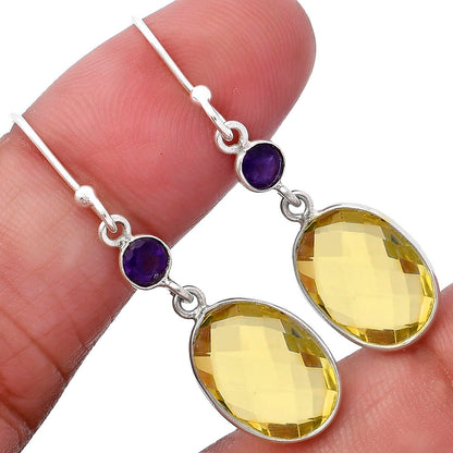 Lemon Quartz Briolette Checker & Amethyst Earrings E-1006 SDE80329