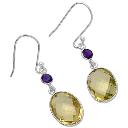 Lemon Quartz Briolette Checker & Amethyst Earrings E-1006 SDE80329