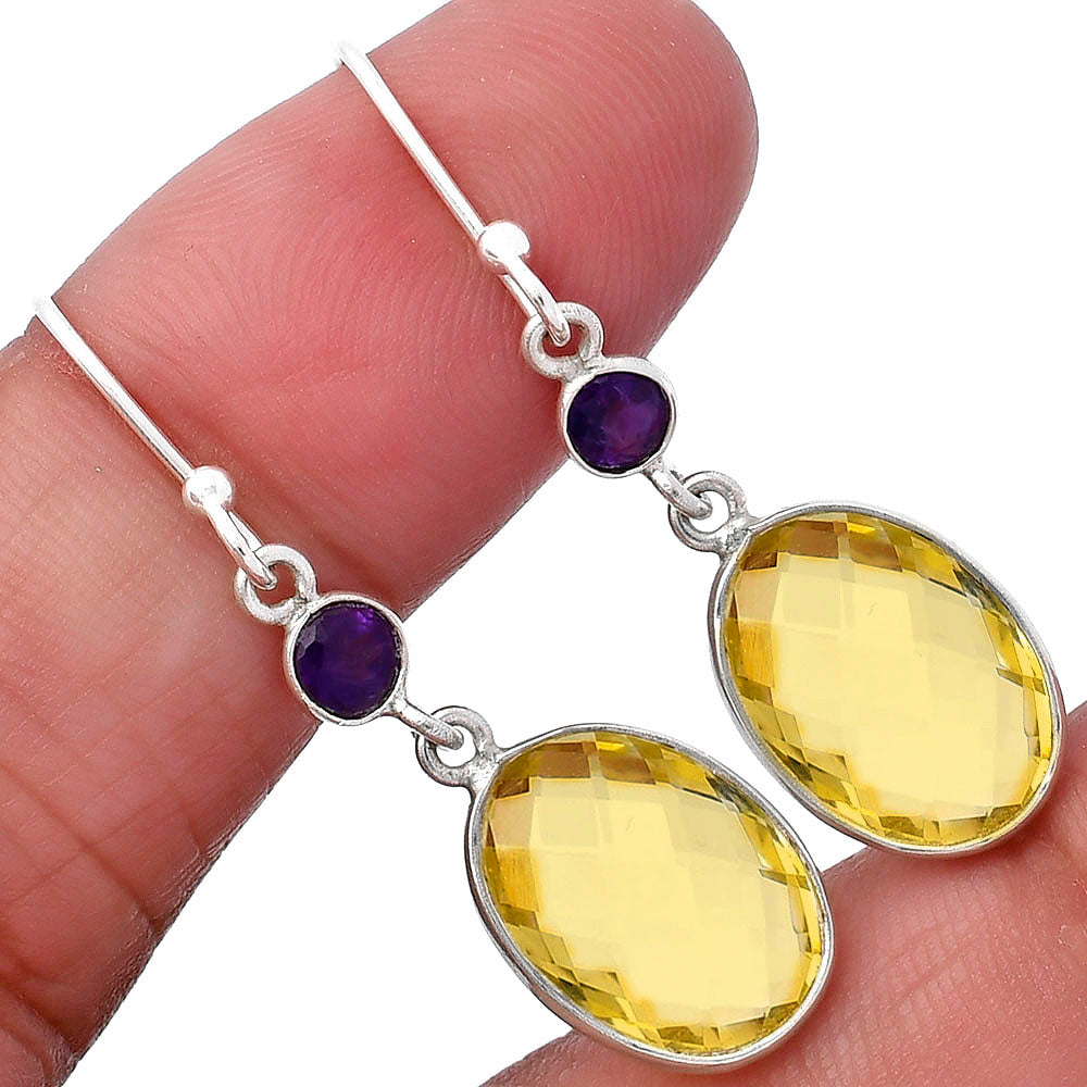 Lemon Quartz Briolette Checker & Amethyst Earrings E-1006 SDE80330