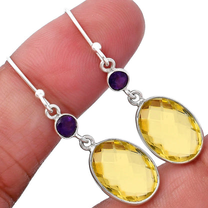 Lemon Quartz Briolette Checker & Amethyst Earrings E-1006 SDE80330