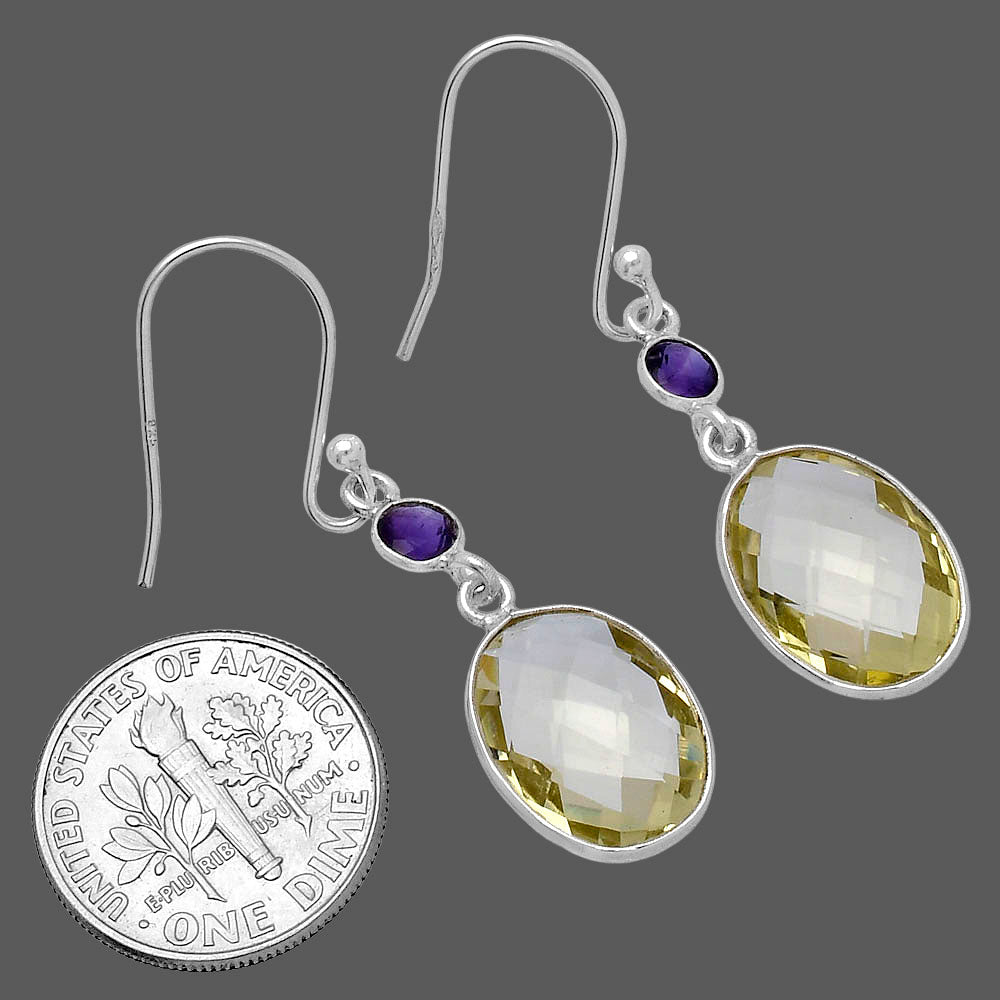 Lemon Quartz Briolette Checker & Amethyst Earrings E-1006 SDE80330