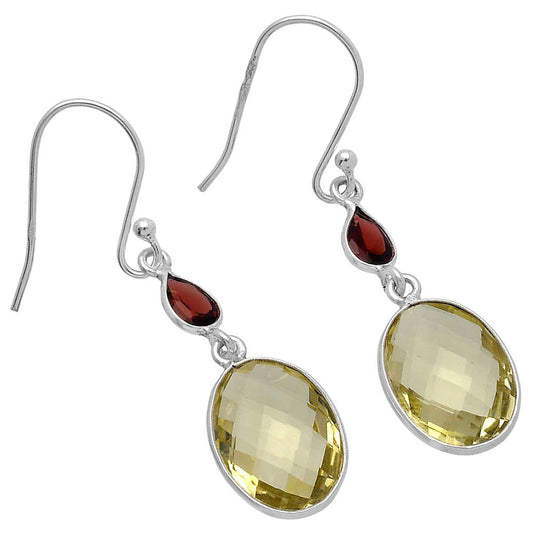 Lemon Quartz Briolette Checker & Garnet Earrings E-1006 SDE80331