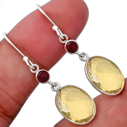 Lemon Quartz Briolette Checker & Garnet Earrings E-1006 SDE80332