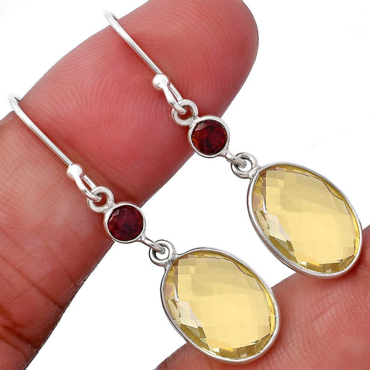 Lemon Quartz Briolette Checker & Garnet Earrings E-1006 SDE80332