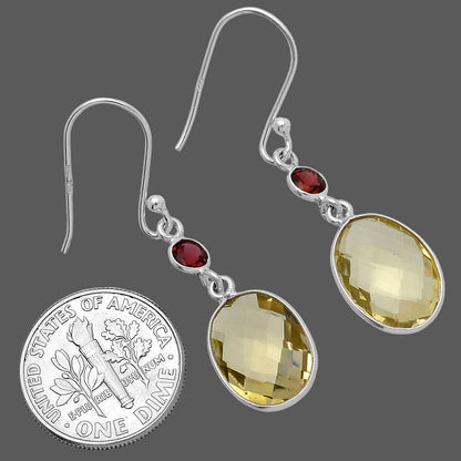 Lemon Quartz Briolette Checker & Garnet Earrings E-1006 SDE80332