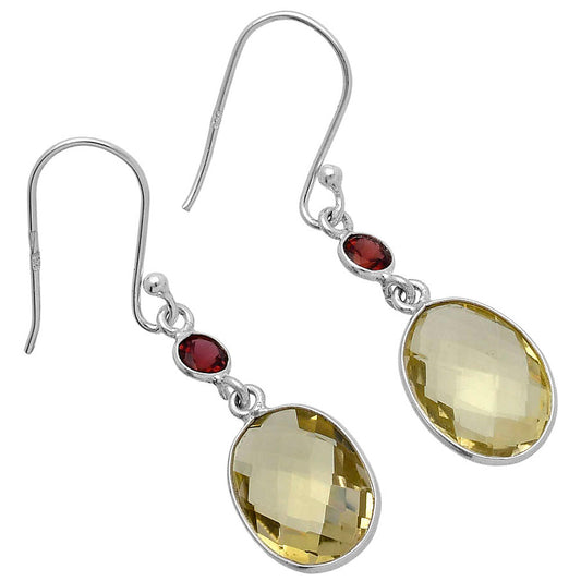 Lemon Quartz Briolette Checker & Garnet Earrings E-1006 SDE80332