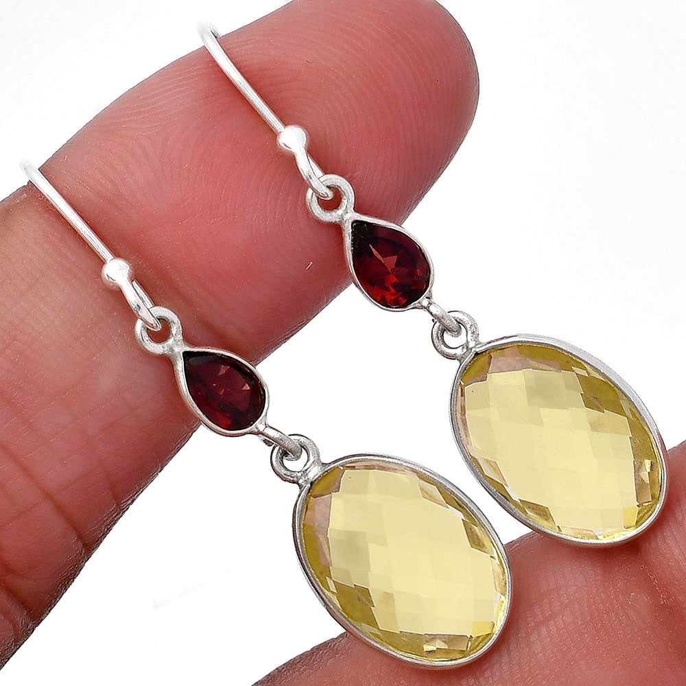 Lemon Quartz Briolette Checker & Garnet Earrings E-1006 SDE80333