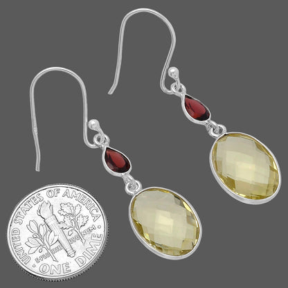 Lemon Quartz Briolette Checker & Garnet Earrings E-1006 SDE80333
