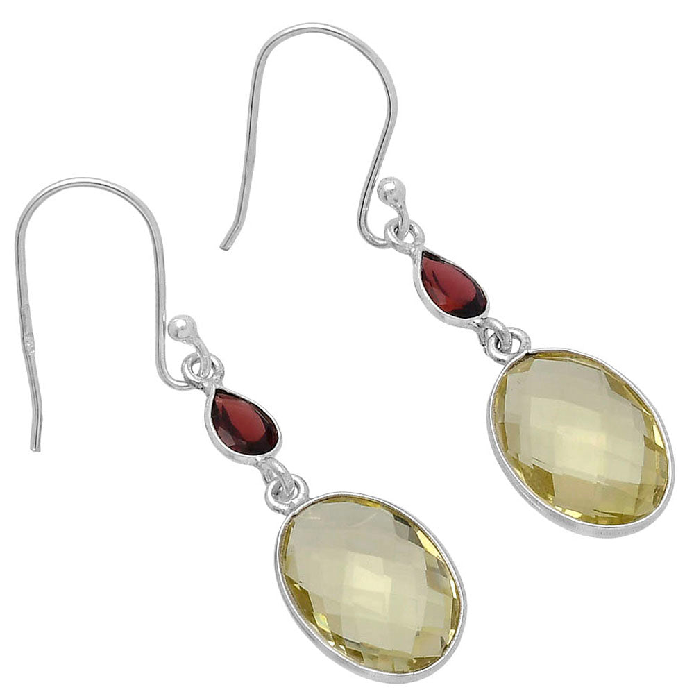 Lemon Quartz Briolette Checker & Garnet Earrings E-1006 SDE80333
