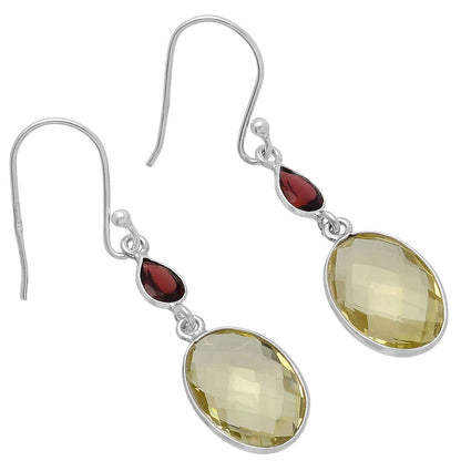 Lemon Quartz Briolette Checker & Garnet Earrings E-1006 SDE80333