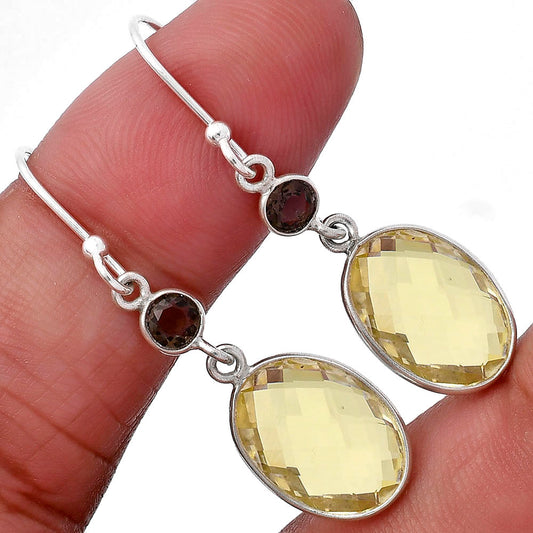 Lemon Quartz Briolette Checker & Smoky Quartz Earrings E-1006 SDE80334