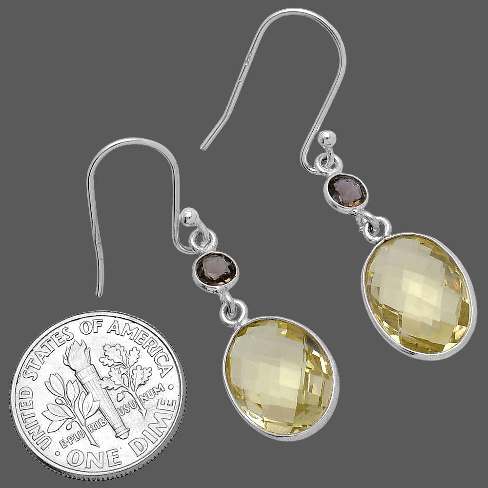 Lemon Quartz Briolette Checker & Smoky Quartz Earrings E-1006 SDE80334