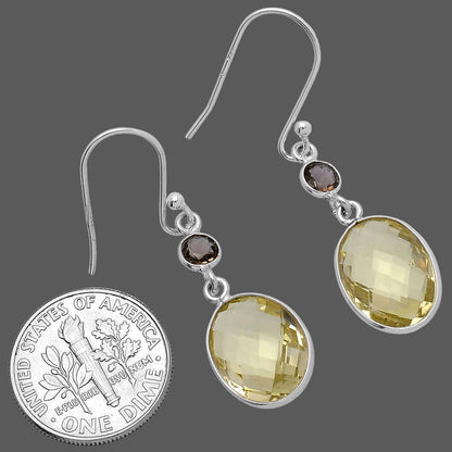 Lemon Quartz Briolette Checker & Smoky Quartz Earrings E-1006 SDE80334